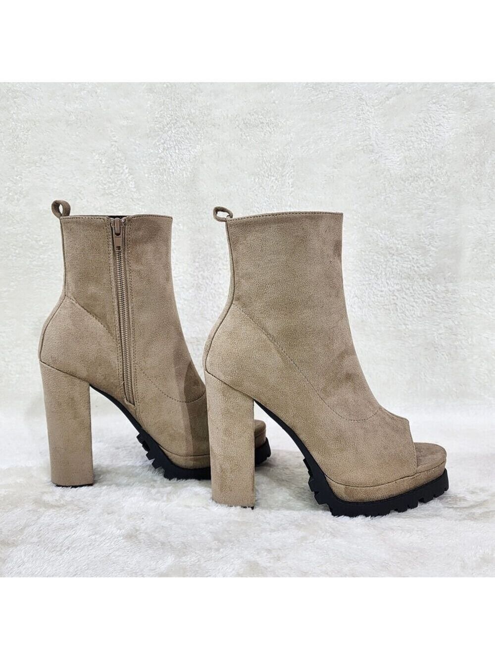 NIB Bacardi Nude Taupe Beige Open Toe Chunky Platform High Heel Ankle Boots